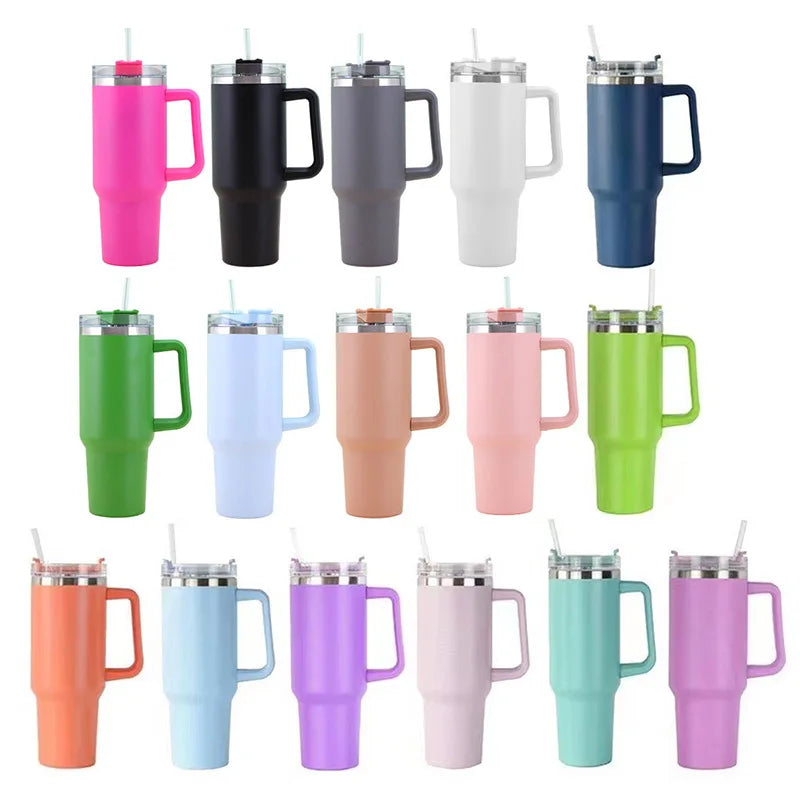 40Oz Mug Tumbler with Handle Insulated Tumbler with Lids Straw Stainless Steel Coffee Tumbler Termos Cup for Travel Thermal Mug
